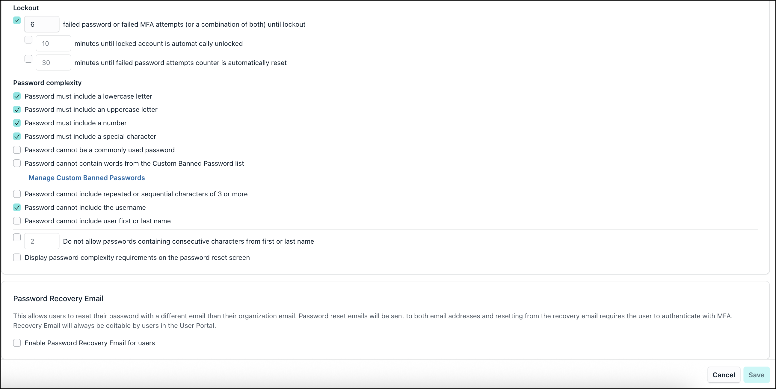 Password Policies Updated Password  Settings section.
